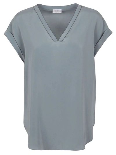Shop Brunello Cucinelli Women's Grey Silk T-shirt