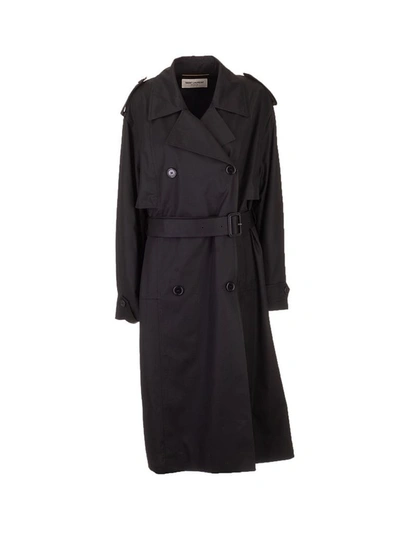 Shop Saint Laurent Women's Black Cotton Trench Coat