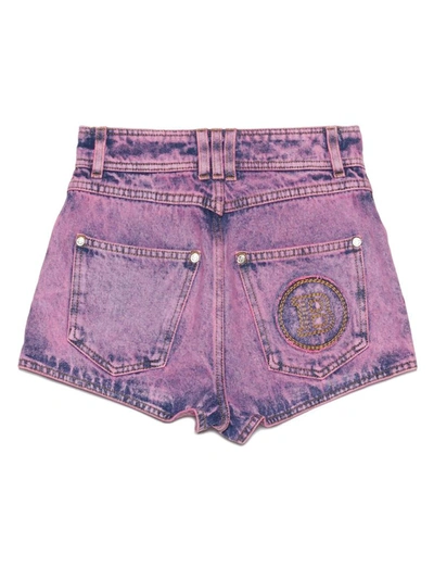 Shop Balmain Women's Purple Cotton Shorts