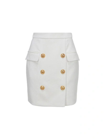 Shop Balmain Women's White Cotton Skirt