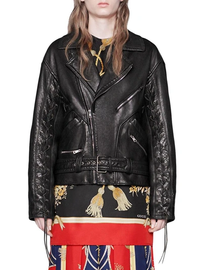 Shop Gucci Women's Black Leather Outerwear Jacket