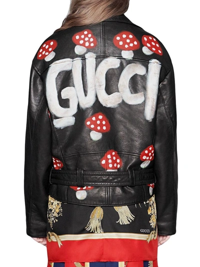 Shop Gucci Women's Black Leather Outerwear Jacket