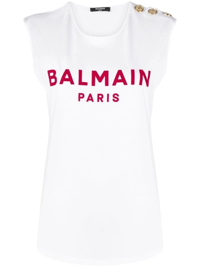 Shop Balmain Women's White Cotton Tank Top
