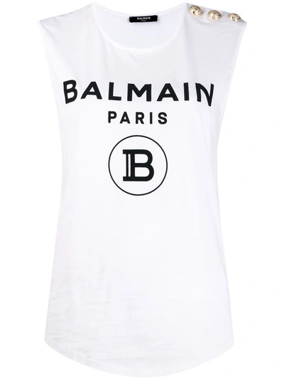 Shop Balmain Women's White Cotton Tank Top