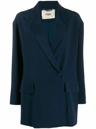 Shop Fendi Women's Blue Silk Blazer
