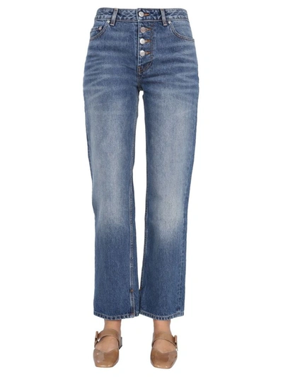 Shop Ganni Women's Blue Cotton Jeans