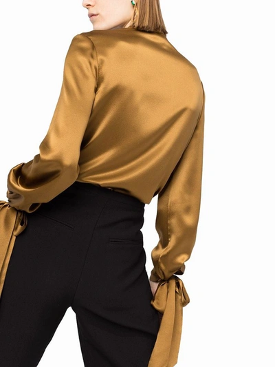 Shop Saint Laurent Women's Gold Silk Blouse