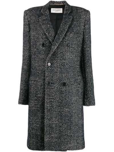 Shop Saint Laurent Women's Black Wool Coat In Gray