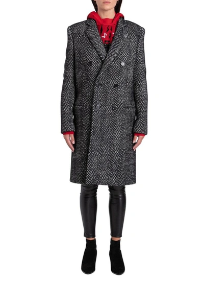 Shop Saint Laurent Women's Black Wool Coat In Gray