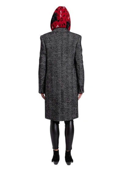 Shop Saint Laurent Women's Black Wool Coat In Gray