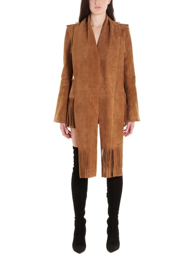 Shop Balmain Women's Brown Leather Outerwear Jacket