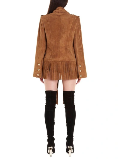 Shop Balmain Women's Brown Leather Outerwear Jacket