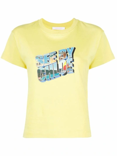 Shop See By Chloé Women's Yellow Cotton T-shirt