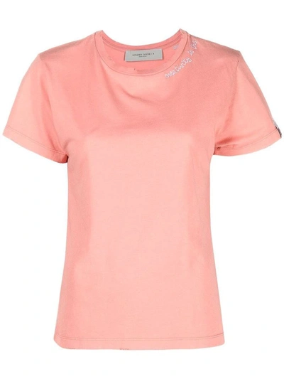 Shop Golden Goose Women's Pink Cotton T-shirt In Beige