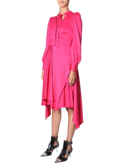 Shop Alexander Mcqueen Women's Fuchsia Silk Dress