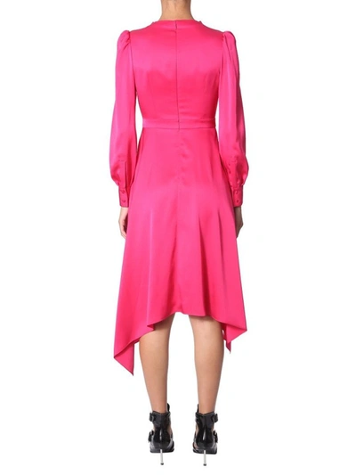 Shop Alexander Mcqueen Women's Fuchsia Silk Dress