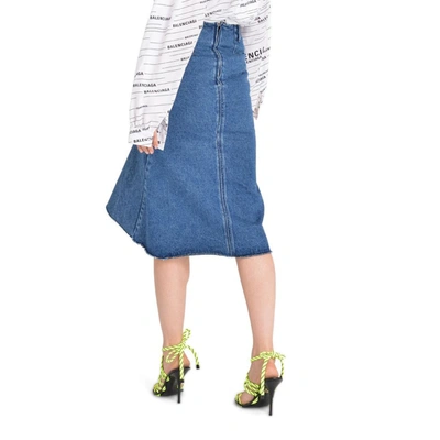 Shop Balenciaga Women's Blue Cotton Skirt