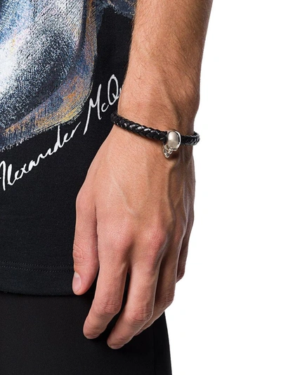 Shop Alexander Mcqueen Men's Black Leather Bracelet