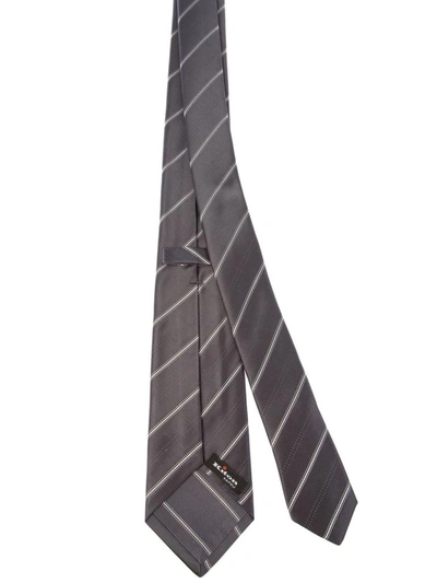 Shop Kiton Men's Grey Silk Tie