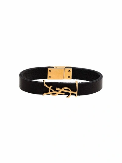 Shop Saint Laurent Women's Black Leather Bracelet