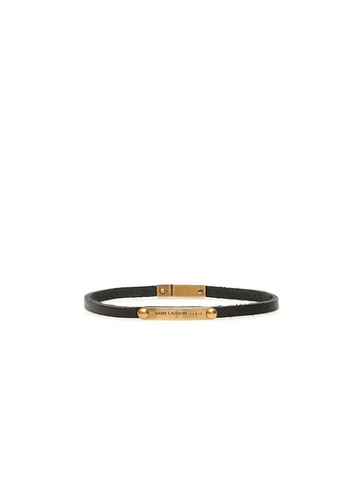 Saint Laurent Engraved Logo Plaque Bracelet In Black