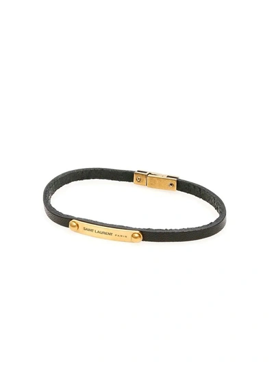 Saint Laurent Engraved Logo Plaque Bracelet In Black