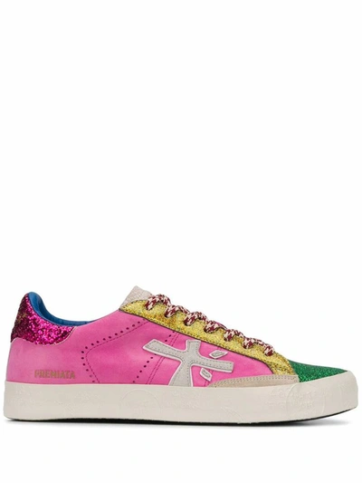 Shop Premiata Women's Fuchsia Leather Sneakers