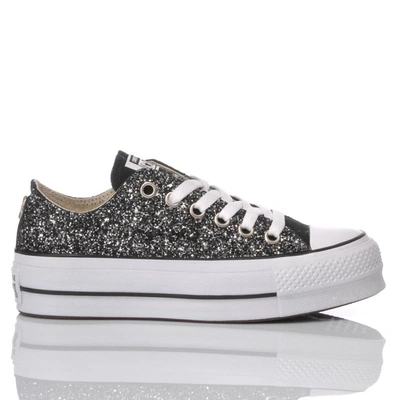 Ladies black cheap glitter converse