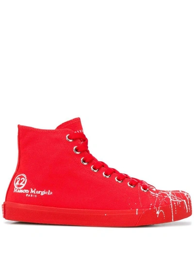 Shop Maison Margiela Women's Red Cotton Hi Top Sneakers