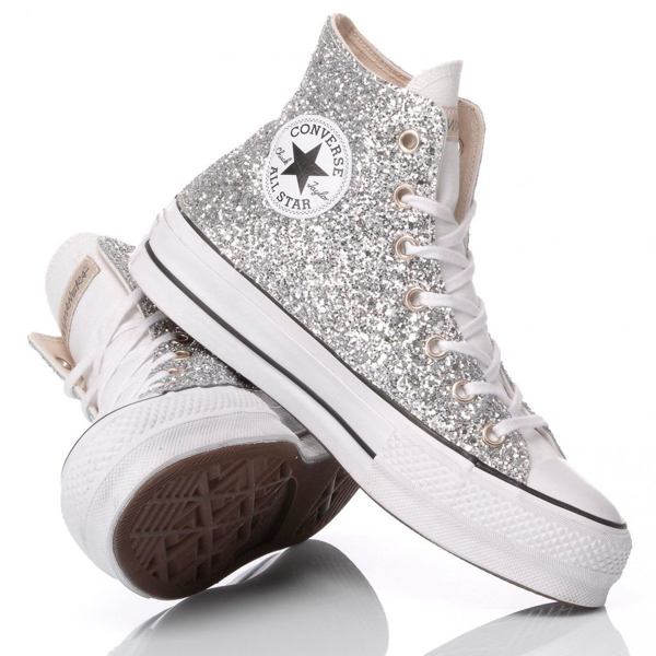 silver sparkle high top converse