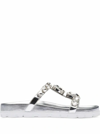 Shop Miu Miu Women's Silver Leather Sandals