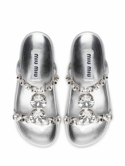 Shop Miu Miu Women's Silver Leather Sandals