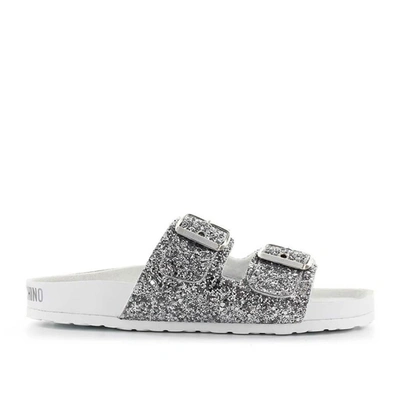 Shop Love Moschino Women's Silver Leather Sandals