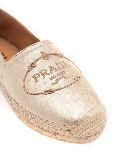 Shop Prada Women's Gold Leather Espadrilles