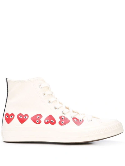 Shop Comme Des Garçons Play Women's White Fabric Hi Top Sneakers