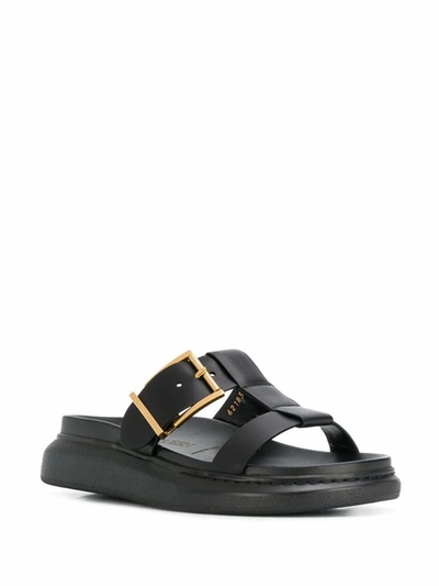 Shop Alexander Mcqueen Women's Black Leather Sandals