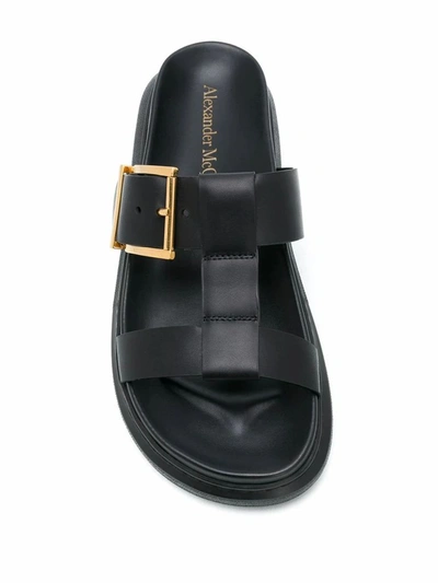 Shop Alexander Mcqueen Women's Black Leather Sandals