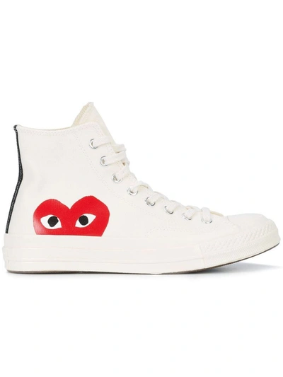 Shop Comme Des Garçons Play Women's White Cotton Hi Top Sneakers