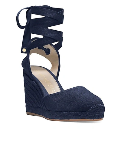 Shop Stuart Weitzman Women's Blue Canvas Wedges