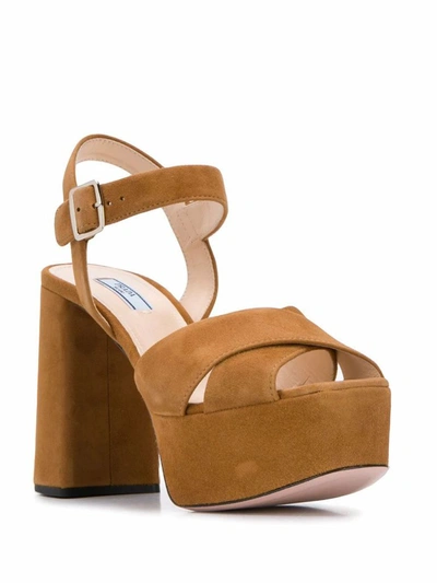 Shop Prada Women's Brown Suede Sandals