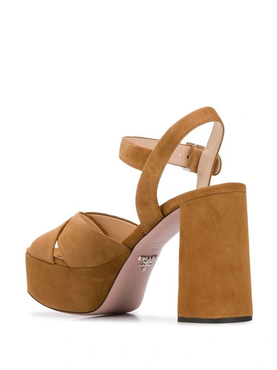 Shop Prada Women's Brown Suede Sandals