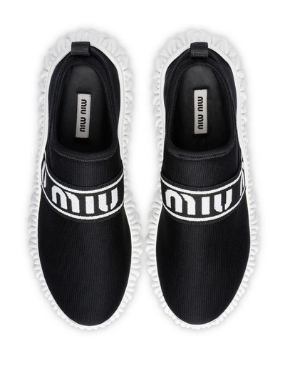 Shop Miu Miu Women's Black Fabric Slip On Sneakers