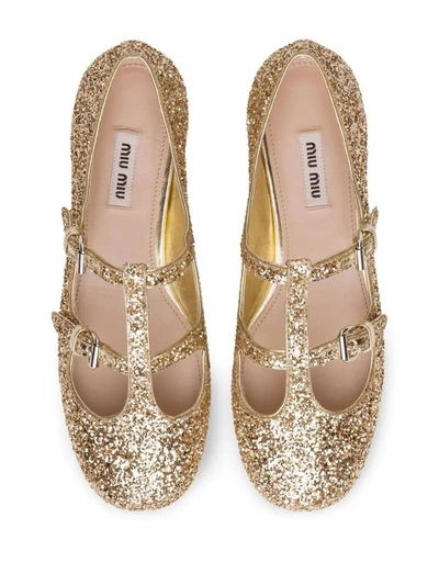 Shop Miu Miu Women's Gold Pvc Flats