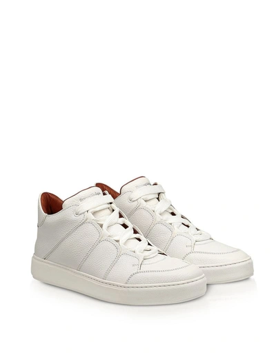 Shop Ermenegildo Zegna Men's White Leather Hi Top Sneakers