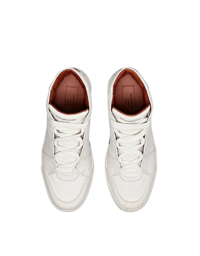 Shop Ermenegildo Zegna Men's White Leather Hi Top Sneakers