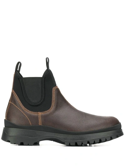 Shop Prada Men's Brown Leather Ankle Boots