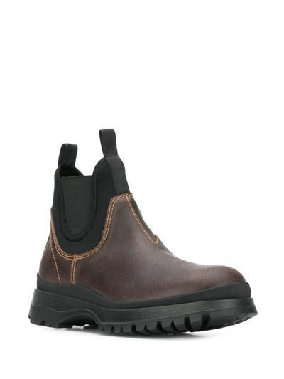 Shop Prada Men's Brown Leather Ankle Boots