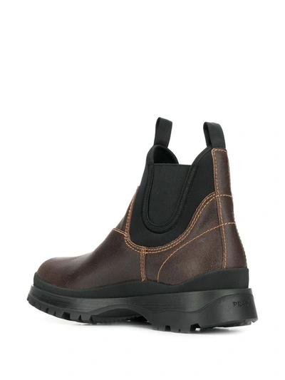 Shop Prada Men's Brown Leather Ankle Boots