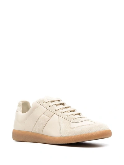 Shop Maison Margiela Men's Beige Leather Sneakers