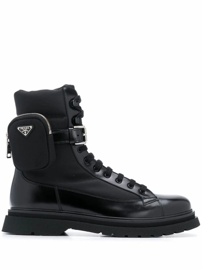 Shop Prada Men's Black Leather Ankle Boots